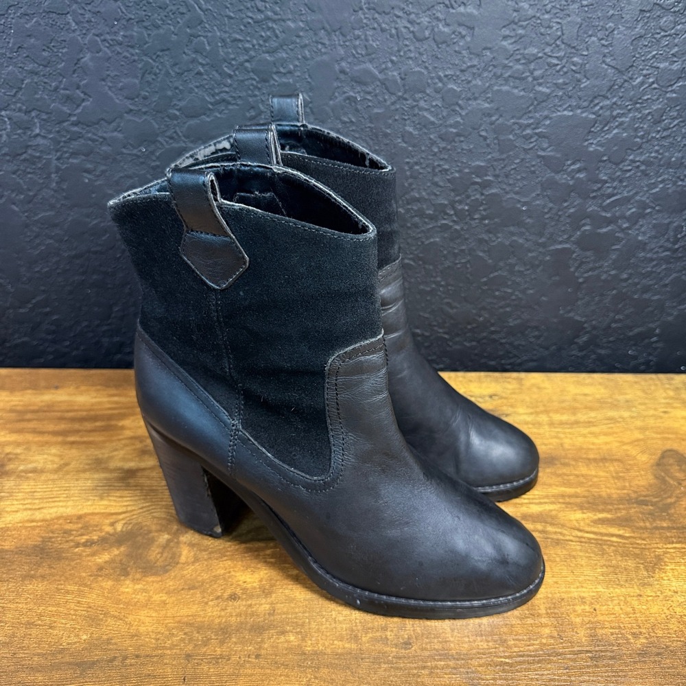 Lauren Ralph Lauren Devyn Black Leather Suede Ankle Boots Womens 9.5B